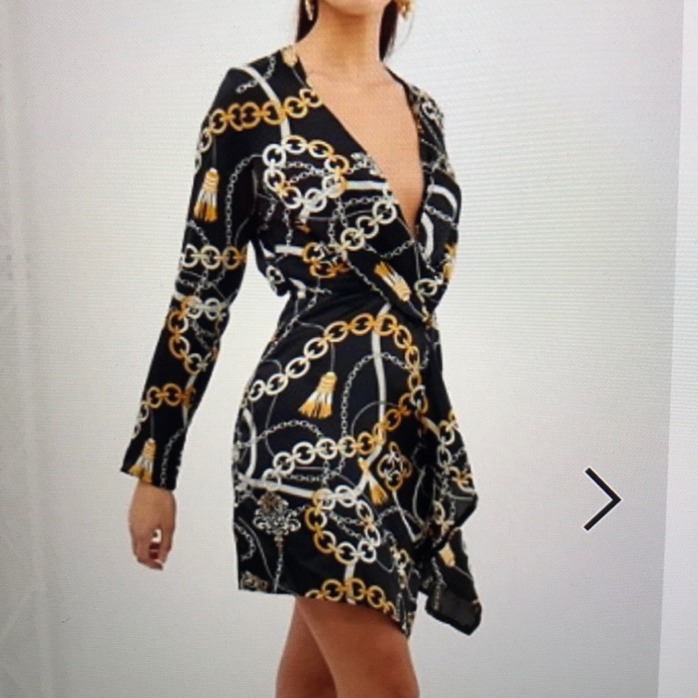 Scarf print wrap front long tunic or dress